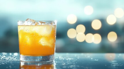Refreshing cocktail with ice cubes