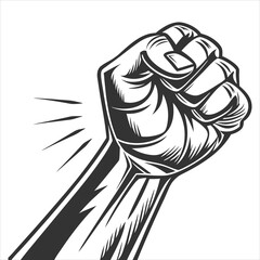 Grayscale Clenched Fist Vector Illustration