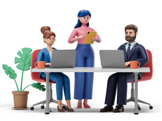 3D people working together symbolize teamwork and productivity. 3d rendering, conceptual image. Isolated on white background.