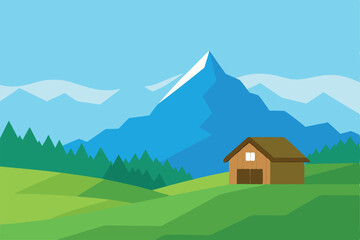 mountain landscape with house