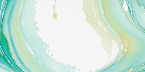 Abstract Watercolor Design in Light Aquamarine and Green Tones, Intertwined with Elegant Golden Lines and Gentle Marbled Texture for a Timeless Artistic Composition

