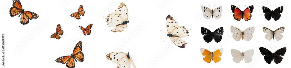 Poster beautiful minimalist mockups featuring various butterfly species in an isolated design style