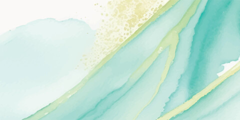 Abstract Watercolor Design in Light Aquamarine and Green Tones, Intertwined with Elegant Golden Lines and Gentle Marbled Texture for a Timeless Artistic Composition

