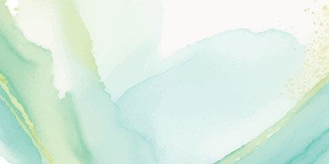 Modern Abstract Watercolor Illustration with Pastel Green and Aquamarine Color Washes, Gilded Golden Lines, and a Flowing Paper Texture Perfect for Invitations or Branding