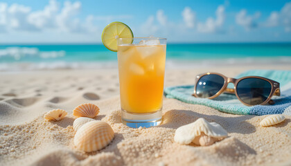 Tropical Cocktail On Sandy Beach