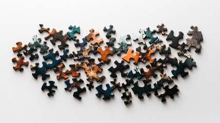 Interconnected puzzle pieces form a brain symbolizing autism understanding and awareness in a creative, abstract representation