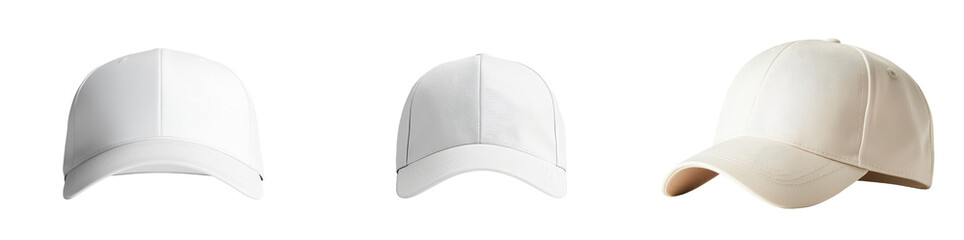 Fototapeta premium Minimalist mockups of white and beige caps displayed in an isolated setting for design and marketing purposes