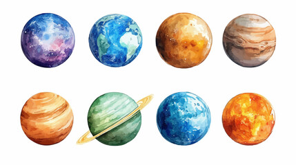 High-resolution watercolor clipart of planets, in pastel colors, for a children's book