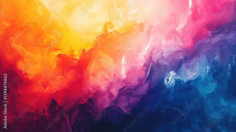 Poster a vibrant abstract painting blending warm and cool colors, creating a dynamic visual experience full