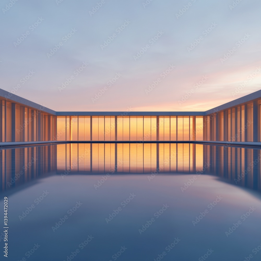 Poster minimalist architecture and pool reflection
