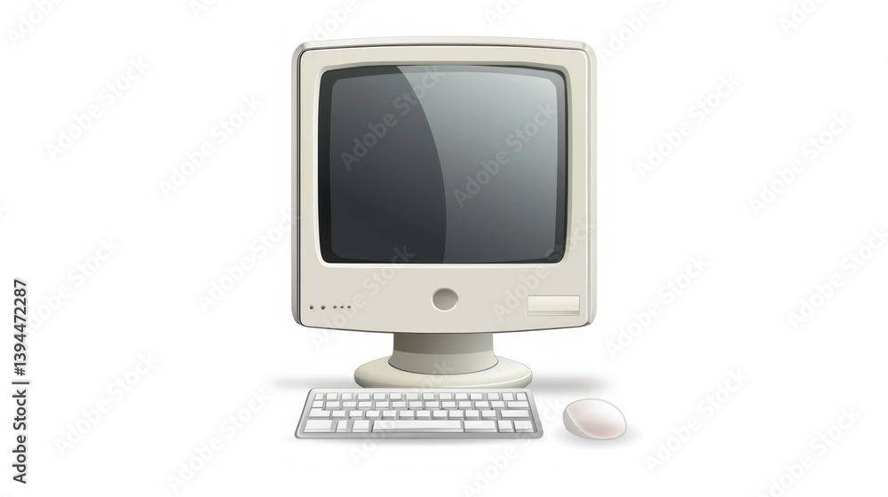 Poster a simple vector image of a desktop computer icon on a white background.