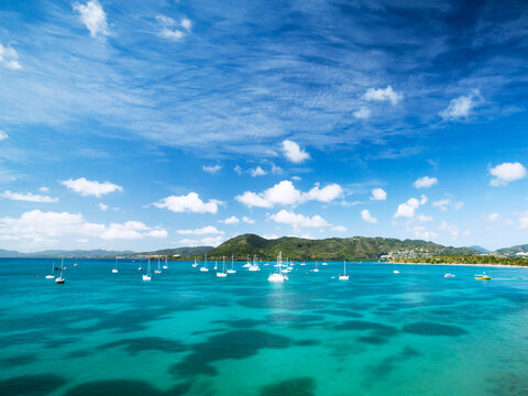 St Anne bay with boats and yachts, Martinique island, Caribbean