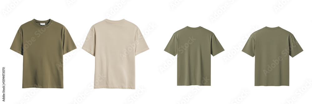 Aufkleber isolated minimalist mockups of t-shirts showcasing different colors and styles in a clean, simple la