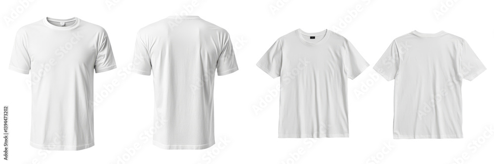 Poster minimalist mockups of blank white t-shirts displayed from various angles for design presentation