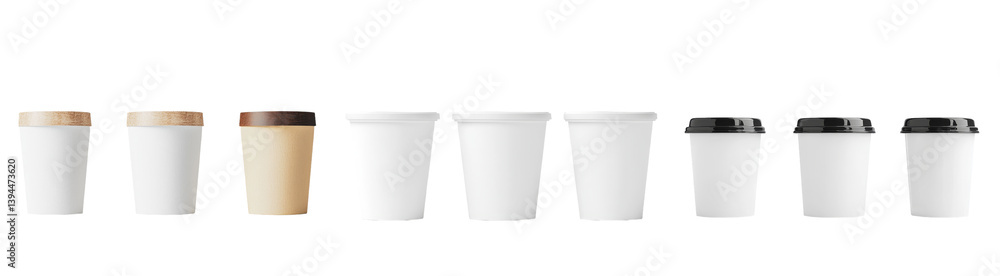 Aufkleber diverse collection of minimalist mockups showcasing different cup designs arranged neatly on a clean