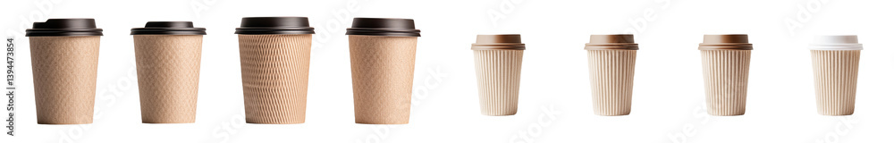 Leinwandbilder Various minimalist coffee cup mockups arranged in an isolated setting showcasing different sizes and styles