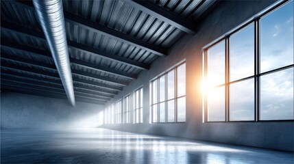 Modern Climate Control System Featuring Exposed Metal Ventilation Ducts in Industrial Interior Setting