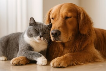 Cat dog peaceful companionship harmony