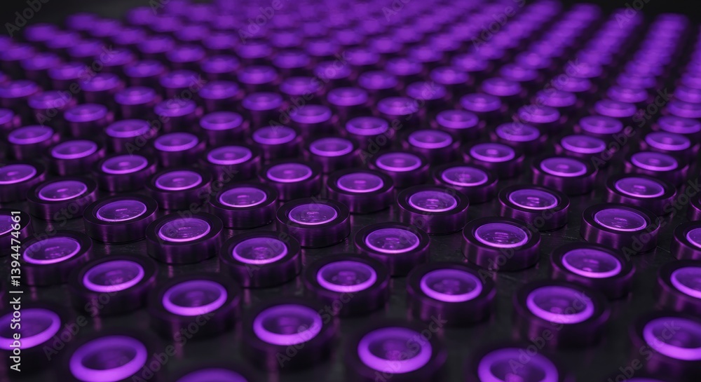 Poster abstract purple cylinders pattern - close-up view of numerous purple cylinders arranged in a repeati