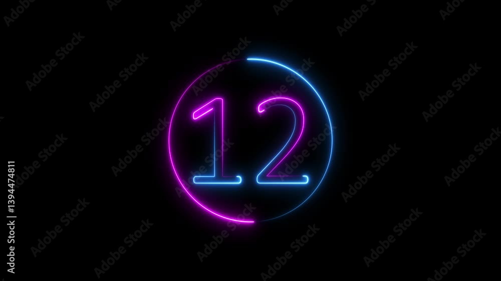 Poster neon text 12 number countdown icon background 4k animation