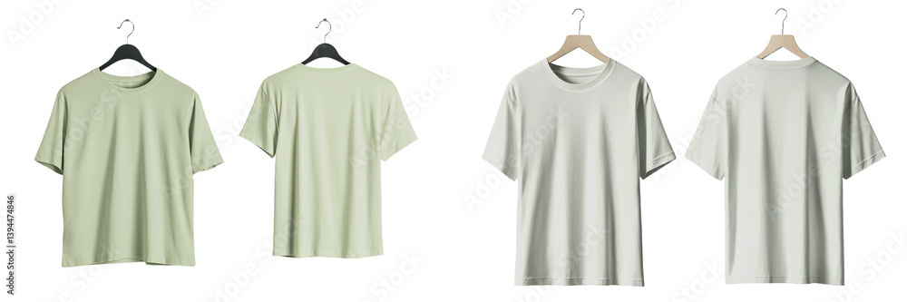 Poster Minimalist mockups of casual t-shirts in various angles showcasing a soft green color and simple design