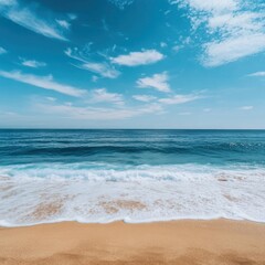Fototapeta premium View of the ocean waves meeting the shore under a cloudy sky isolated on white background