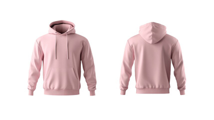 Isolated minimalist mockups of a pink hoodie in front and back views for casual fashion displays