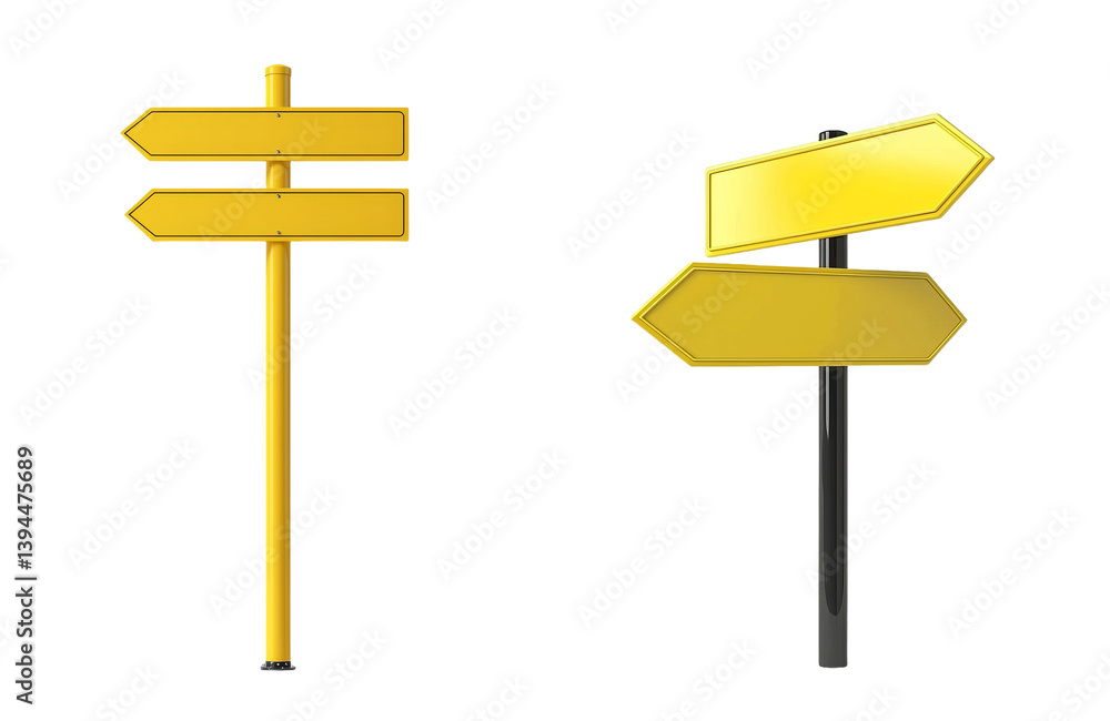 Poster Minimalist mockups of isolated yellow directional signs showcasing different arrow orientations in a clean design