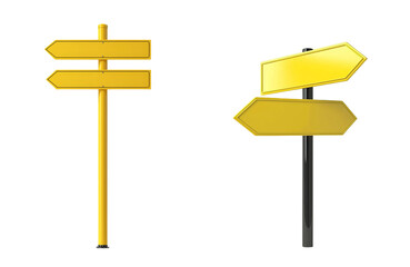 Minimalist mockups of isolated yellow directional signs showcasing different arrow orientations in a clean design