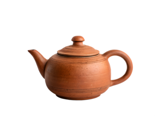 Clay Teapot on White, Traditional Ceramic, Handmade Tea Pot, Elegant Kitchenware, Cut Out