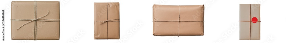 Poster minimalist mockups of wrapped packages showcasing different sizes and styles with natural paper and 