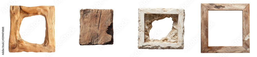 Poster minimalist mockups showcasing unique textures of wood and stone in isolated settings for design insp