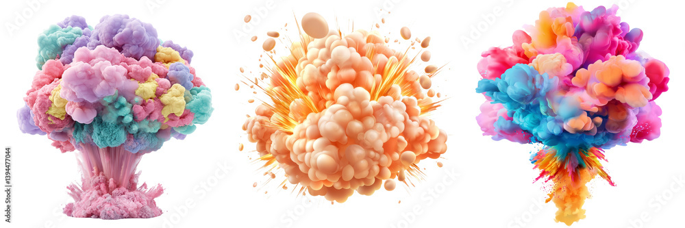Poster dynamic colorful smoke explosions capturing vibrant hues and textures in an isolated minimalist sett