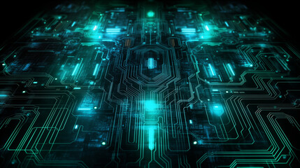 Fondo futurista de circuitos de color verde sobre fondo negro