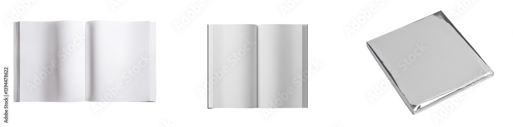 Poster minimalist mockups featuring open and closed blank books on a clean background