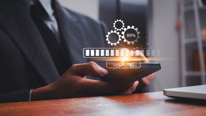 Update software application upgrade technology concept. Improved functionality in the new version...