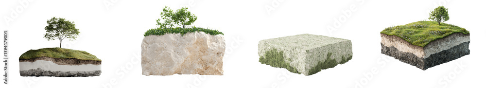 Poster Isolated minimalist mockups showcasing layered earth textures and greenery with simple design elements
