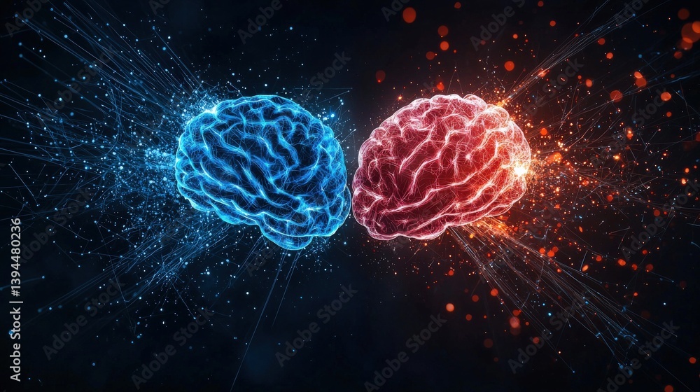 Poster a side-by-side comparison of impulsive vs. rational decision-making through abstract visuals, critic