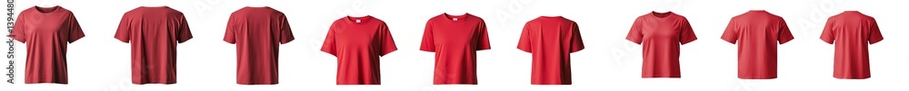 Poster isolated minimalist mockups of red t-shirts showcasing different angles and designs in a clean envir