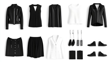 Black and white women's fashion apparel collage.