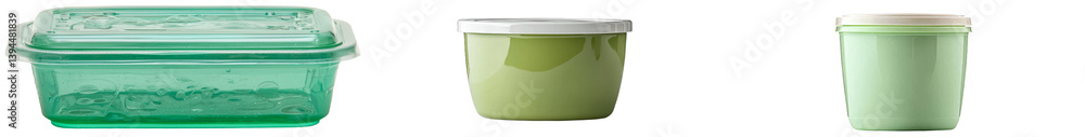 Poster minimalist isolated mockups of green storage containers in various shapes and sizes for modern kitch