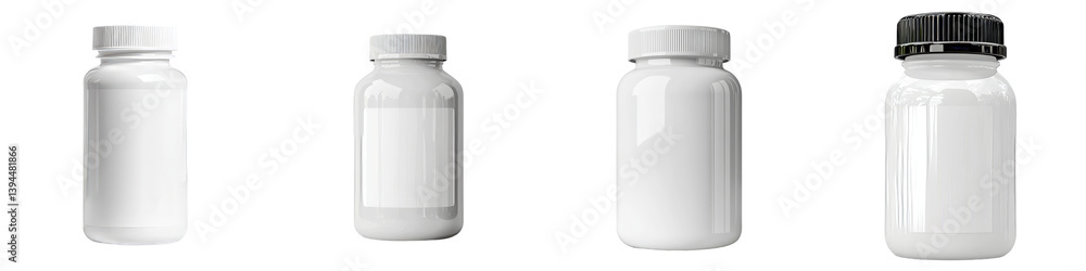 Aufkleber Isolated minimalist mockups of white containers showcasing various shapes and lids for customizable design projects