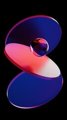 3d glass sculpture with red and blue light reflection Transparent glossy glass, Colorful curve glass with dispersion. geometry abstract background.