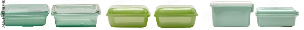 Aufkleber Organized collection of minimalist storage containers in various shapes and colors suitable for kitchen or home use