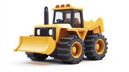 Fototapeta premium Yellow cartoon bulldozer isolated on white.