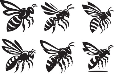 Buzzing Flight: A striking monochrome illustration captures a swarm of bees in dynamic flight, their wings poised mid-air, showcasing the intricate details of their form.