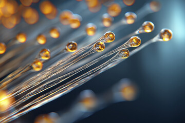 Glowing fibers create mesmerizing display of light and color, showcasing beauty of technology and innovation