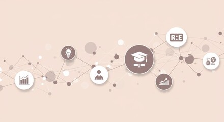Obraz premium Education and Career Growth Network - Conceptual illustrating the interconnectedness of education, skills, and career advancement. Nodes represent key elements in professional development