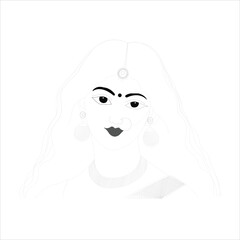 Indian Woman Line Art White Background