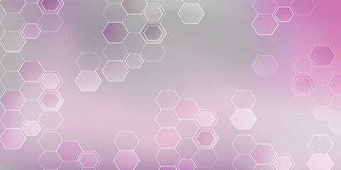 Futuristic hexagonal pattern with a gradient pink background. Abstract geometric technology design with transparent hexagons, modern digital aesthetic, and soft glowing edges.